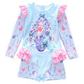 Miniatyrbilde 1 av 7: Jente-badeantrekk med lang erme, mermaid-design og rynker, UV-beskyttelse Color 1 XL