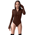 Miniatyrbild 1 av 11: Kvinnors långärmade turndown krage Bodysuit brown L