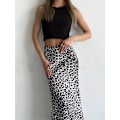 Miniatyrbillede 5 af 9: Satin Leopard Print Skjørt Højtaljet Elastisk Talje Langt Skjørt white M