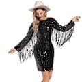 Miniatyrbilde 3 av 9: Kvinners Sexy Sequin Langærmet Bodycon Frynser Kjole XL
