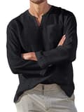 Herrlinne Bomull Henley Skjorta Långärmad Strandskjorta black L