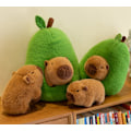 Miniatyrbillede 3 af 11: Capybara i Avocado Plushie Blød Fuzzy Skjul i Plys Kastpude 46cm