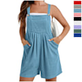 Pikkukuva 1 / 4: Naisten Kesä Casual Rompers Löysä Vaahterakudottu Lyhyet Haalarit Hyppyasu Taskuilla Light Blue XL