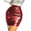 Miniatyrbillede 1 af 4: Dame Faux Læder Skørt Højtaljet Bodycon Blyant Mini Skørter red M