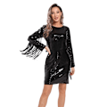Miniatyrbilde 1 av 9: Kvinners Sexy Sequin Langærmet Bodycon Frynser Kjole XL