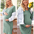 Miniatyrbild 5 av 6: Maternity tröja klänning Ribbad långärmad gravidklänning green L