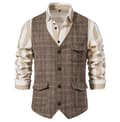 Herre Vest til Bryllup Plaid Blød Uld Tweed Vest khaki S
