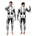 Miniatyrbillede 1 af 6: Mænd Halloween Skelet Jumpsuit, 3D Skull Cosplay Kostume L