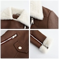 Miniatyrbillede 7 af 8: Læder Sherpa Jakke Kvinder, Lammeskind Shearling Jakker coffee XL