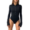 Kvinners Langarmet Bodysuit med Nedfellbar Krage black M