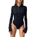 Miniatyrbild 1 av 7: Kvinnors långärmade turndown krage Bodysuit black M