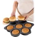 Miniatyrbild 3 av 5: Silikon Hamburgerbrödform 7 håligheter brödform Non Stick Bakning Pannon-stick form Red