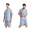 Pikkukuva 2 / 3: Miesten Silk Satin -pyjamasetti, lyhythihainen paita ja shortsit light grey S
