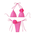 Miniatyrbild 1 av 5: Dam 2-delad 3D Ros Bikini Baddräkt Hög Midja Badkläder Strandkläder Pink L