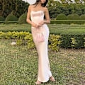 Pikkukuva 5 / 9: Naisten pitkä satiininen hame Silkki Elegantti korkeavyötäröinen cocktail- ja juhlahame pink L