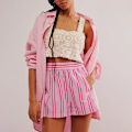 Miniatyrbild 4 av 5: Randiga Boxer Shorts för Kvinnor, Elastisk Hög Midja, Pyjamasbyxor, Y2K Shorts, Nattkläder Pink M
