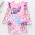 Miniatyrbilde 3 av 7: Jente-badeantrekk med lang erme, mermaid-design og rynker, UV-beskyttelse Color 2 2XL