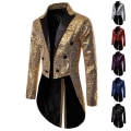 Miniatyrbillede 3 af 4: Mænds Sequin Halvfrakke Svalehale Suit Jakke Party Show Smoking Kjole Frakke Blazer gold L