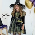 Miniatyrbillede 4 af 10: Halloween Cosplay Pige Prinsessekjole med Puffærmer og Taske 100cm