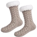 Pikkukuva 1 / 3: Aikuisille tarkoitetut pörröiset tossusukat, talviset, mukavat ja lämpimät, fleece-vuoratut, pehmeät, liukumattomat kotisukat khaki