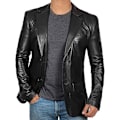 Miniatyrbild 2 av 5: Läder Blazer För Män, PU Lammskin Casual Herr Läderjacka Rockar black XL