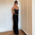 Pikkukuva 6 / 10: Naisten pitkä satiininen hame Silkki Elegantti korkeavyötäröinen cocktail- ja juhlahame black L