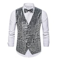 Miniatyrbillede 1 af 2: Sequinvest til mænd med V-hals til fest og natklub - Metallic Waistcoat silver XL