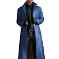 Miniatyrbillede 1 af 2: Herre Trenchcoat Fuld Længde Kunstlæder Lang Frakke BLUE XL