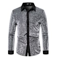 Pikkukuva 1 / 3: Miesten Napillinen Pitkähihainen Glitter-Lapel-Kauluspaita Silver XXL