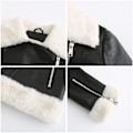 Miniatyrbillede 8 af 10: Læder Sherpa Jakke Kvinder, Lammeskind Shearling Jakker black 2XL