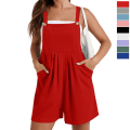 Miniatyrbilde 1 av 4: Sommerlige Løse Waffle-Strikk Shorts Overalls Jumpsuit for Kvinner med Lomme Red S