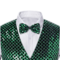 Miniatyrbillede 3 af 7: Sequinvest til mænd med V-hals til fest og natklub - Metallic Waistcoat green XL