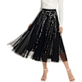 Miniatyrbilde 2 av 5: Sequin Lang Tulle-Skjørt Lagdelt Flytende Fe-Glitter Mesh Skjørt