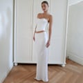 Pikkukuva 7 / 9: Naisten pitkä satiininen hame Silkki Elegantti korkeavyötäröinen cocktail- ja juhlahame white L