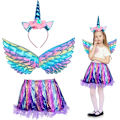 Miniatyrbilde 1 av 5: 3-delt Unicorn Princess Kostyme Sett, Jente Unicorn Hodebånd