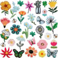 32 stk. broderede lapper, lyse, levende farver, strygemærke til tøj, kjoler, hatte, jeans, DIY-tilbehør (blomst)