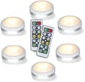 LED runde spotlys, batteridrevne, med fjernkontroll (6-pakning), hvit