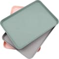 3-pack serveringsbrickor i plast, små rektangulära brickor för kök, matsal, café (rosa, grågrön)