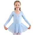 Langærmet balletkjole til piger med tylskørt, blå, størrelse 140 cm Blue 140 cm