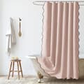 Duschdraperi i texturerat linne 180x180cm, vattentätt och tvättbart, mögelresistent, för badrum med ringar, rosa