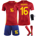 Miniatyrbild 1 av 5: 2024 Spanien EM-tröja nr 9 Gavi 26 Pedri 7 Morata 16 Rodri fotbollströja set - nr 16 med strumpor + skyddsutrustning 24(130-140cm)