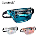 Miniatyrbillede 2 af 5: Geestock Fashion Taljetaske Dame Pvc Justerbar Mavebælte Holografisk Taske Til Rejser, Fest, Vandring, Løb, Shopper Taljepakke Mavebælter Black1
