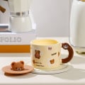 Miniatyrbilde 5 av 7: Keramisk kaffekopp med håndtak og lokk 400ml Søt Bjørn Morgenmelk Tekopp for Jenter Kvinner Jule Bursdagsgave