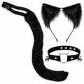 Therian Cosplay Sæt - Hale, Ører & Choker - 3-Dele - Sort Black