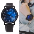 Miniatyrbilde 3 av 4: Dame Herre Quartz Armbåndsur Rund PU Stropp Stor Skive Armbåndsur (Stjernehimmel Skive)