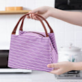 Miniatyrbillede 2 af 5: Dame Frokosttaske Stribet Håndtaske Genanvendelig Frokosttaske Madkasse Taske Egnet Purple