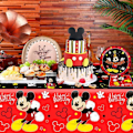 Miniatyrbillede 4 af 6: Festudekoration til Fødselsdag, Mickey Mouse Festservice Sæt til Fødselsdagsfester Färgglada tallrikar