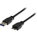 Miniatyrbild 1 av 3: DELTACO USB 3.0 kabel, Typ A hane - Typ Micro B hane, 0,5m, svart (USB3-005S)