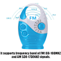 Miniatyrbild 5 av 8: Bärbar vattentät duschradio, justerbar volym, AM FM