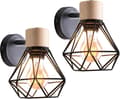Set med 2 Industriella Vägglampor i Metallbur Design Trä